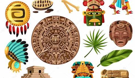 Conjunto de dibujos animados tradicionales mayas Ilustración de stock