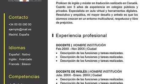 Ejemplo Curriculum de Profesor (Docente) - Descarga Gratis