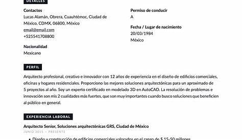 ᐉ Ejemplo de Currículum arquitecto | Plantilla + Guía