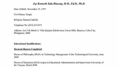 Sample curriculum vitae for thesis writing