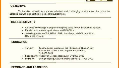 sample resume format for ojt students - philippin news collections