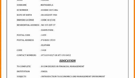 Curriculum Vitae Template Pdf South Africa