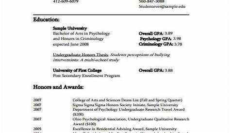 Undergraduate Student CV - Free Samples , Examples & Format Resume