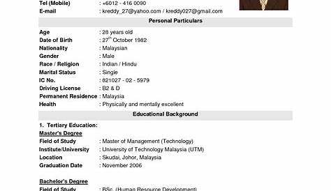 Sample Cv Format Malaysia - Free Samples , Examples & Format Resume