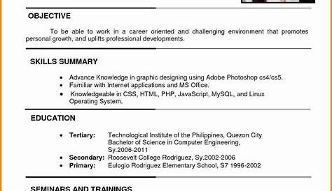 Resume Sample Template Philippines