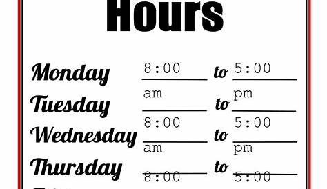 Customizable Free Business Hours Template Pdf