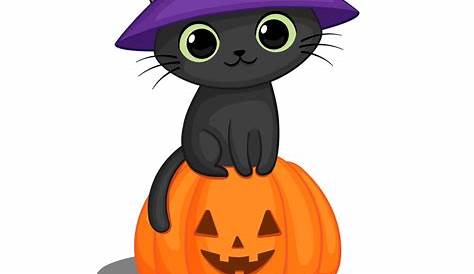 Cute Halloween Black Cat Wear Witch Hat With Pumpkin | Citypng