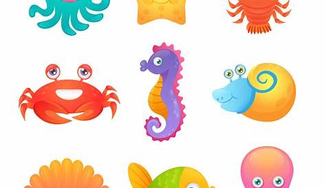 Set of cartoon sea creatures Royalty Free Vector Image