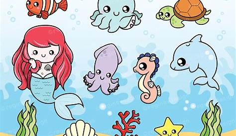 Set Of Sea Animal Kawaii Doodles | Cute doodle art, Kawaii doodles