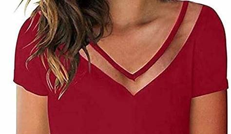 Aokosor Damen T-Shirt mit V-Ausschnitt, Spitze, kurzärmelig, Sommer-Top