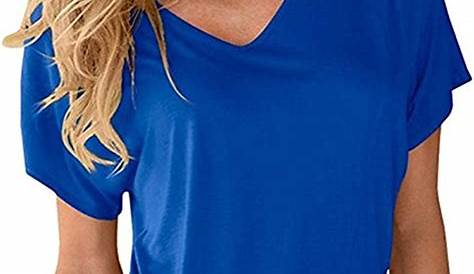 Satiable Damen Sommer einfarbig T-Shirt V-Ausschnitt Basic Kurzarm Top