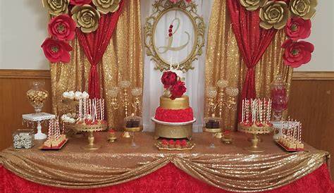 Quinceanera decorations - Red birthday party - Gold party decorations