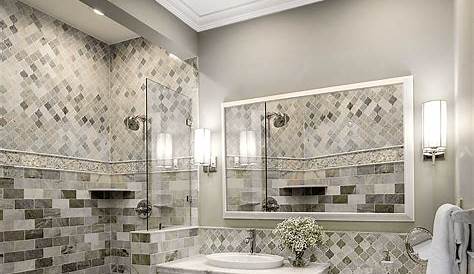 bathroom vanity with mosaic tile behind mirrors Google Search