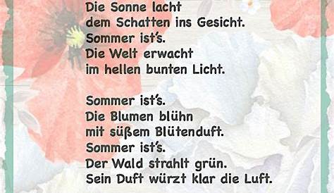 Gedicht 4. Klasse Sommer / 4teachers Zusatzstrophen Zu Sommer Von Ilse