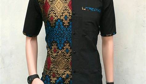 Desain Kemeja batik pria kombinasi kain polos lengan panjang dan pendek