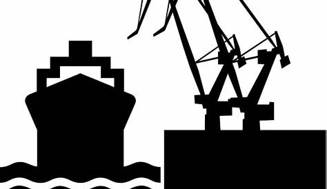Premium Vector | Silhouette commercial port with container ship at the
