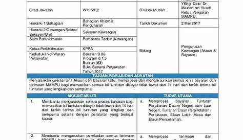 Senarai Tugas Pembantu Tadbir Kewangan - Deskripsi Tugas Pembantu