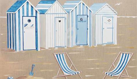 Cabane De Plage Dessin : cabines de plage bleues Peinture par Armelle