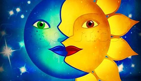Sun, moon and stars vintage vector illustration | Sun and moon mandala