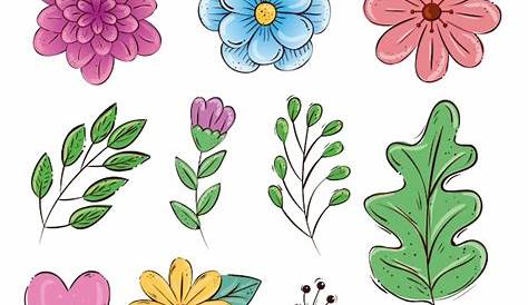 Colección dibujada a mano de flores y hojas coloridas | Vector Gratis