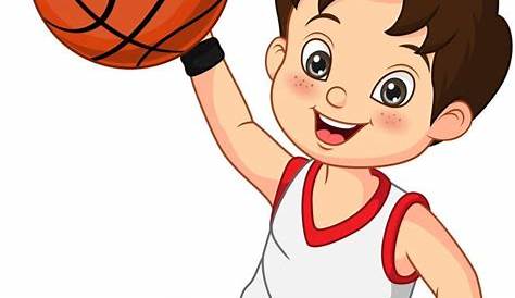 niño lindo de dibujos animados jugando al baloncesto 5113012 Vector en