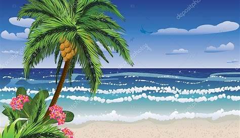 Paisaje De La Palmera En La Playa Ilustración del Vector - Ilustración