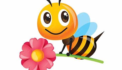 Ilustración animada de abeja amarilla y negra, caricatura de abeja
