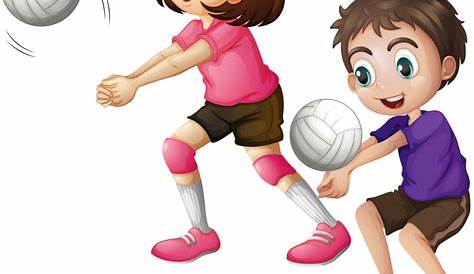 Ilustración de niña jugando voleibol saltando - Dibustock, dibujos e