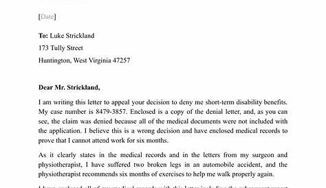 Disability Appeal Letter Sample