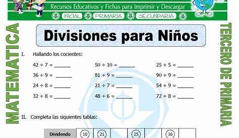 Ejercicios de divisiones 3 ep | Ejercicios de Matemáticas - Docsity