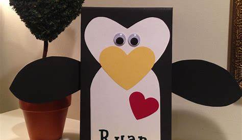 Diy Penguin Valentine Box Push Feet To Open 's Mouth Made Out Of