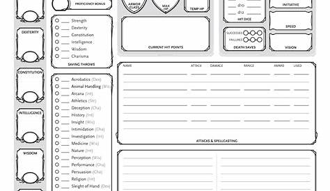 5e Printable Character Sheet Customize and Print