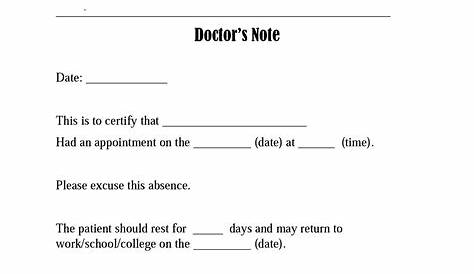 Doctor Note Template For Work Pdf