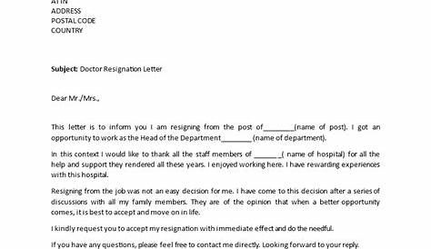 Doctor Resignation Letter Sample Example s & Templates