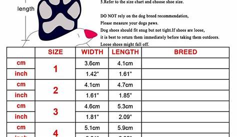 Dog Shoe Size Chart By Breed
