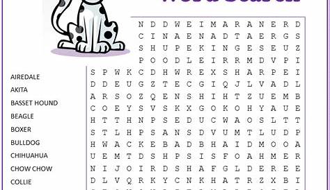 Word Search about Dogs [fun, free printable PDF] Puzzletainment