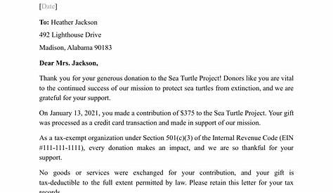 Donor Acknowledgement Letter Sample