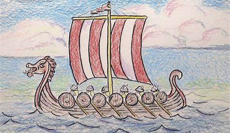 Viking ship illustration, drawing, engraving, ink, line art, vector