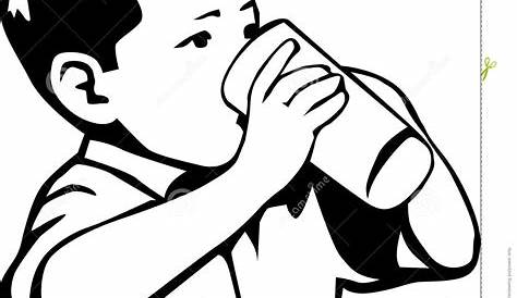 A boy drinking water in black and white vector line art 23429229 Vector