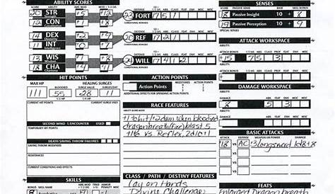 Dungeons & Dragons 4Th Edition Character Sheet