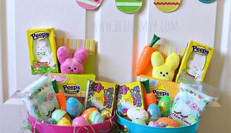 Easter Basket Idea For Toddlers A Filled With Toys Sitting On Top Of A Carpet