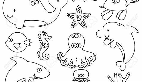 カットイラスト、海の動物のブラックとホワイト ロイヤリティフリーのイラスト素材 Doodle Drawings, Doodle Art