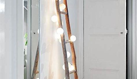 Echelle En Bois Avec Guirlande Lumineuse Epingle Par Fare Ceb Sur Decorations Deco Deco Design Idee Deco