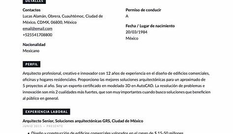 Ejemplo de Currículum de Arquitecto: CV para Arquitectura