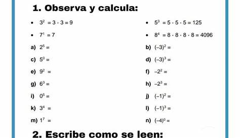 POTENCIACIÓN Y EXPONENTES EJEMPLOS Y EJERCICIOS RESUELTOS DE PRIMARIA O