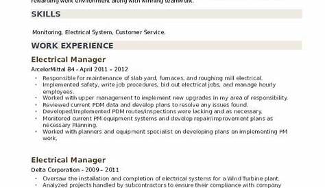 Electrical Manager Resume Template Engineer 18+ Designs Free Downloads