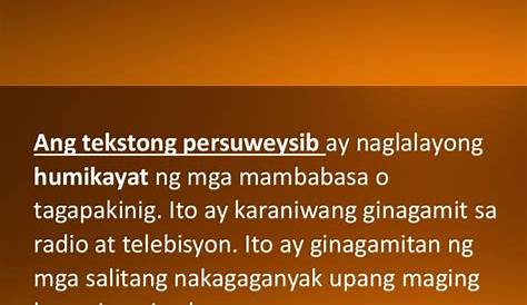 REPORT-FILIPINO.pptx - Halimbawa at Elemento ng Tekstong Persuweysib