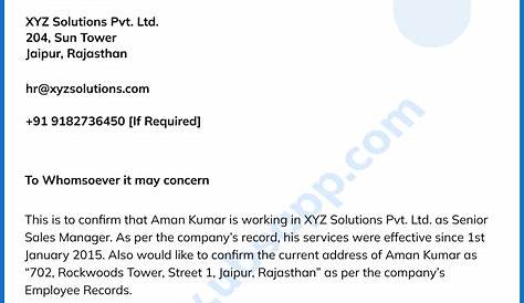HR Letter for Address Proof from Company