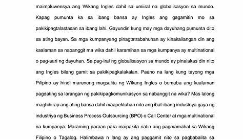 Epekto ng Paggamit ng Wikang Filipino at Wikang Ingles sa Larangan ng