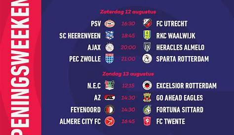 Speelschema Eredivisie 2023 - 24 | Alle wedstrijden programma Eredivisie